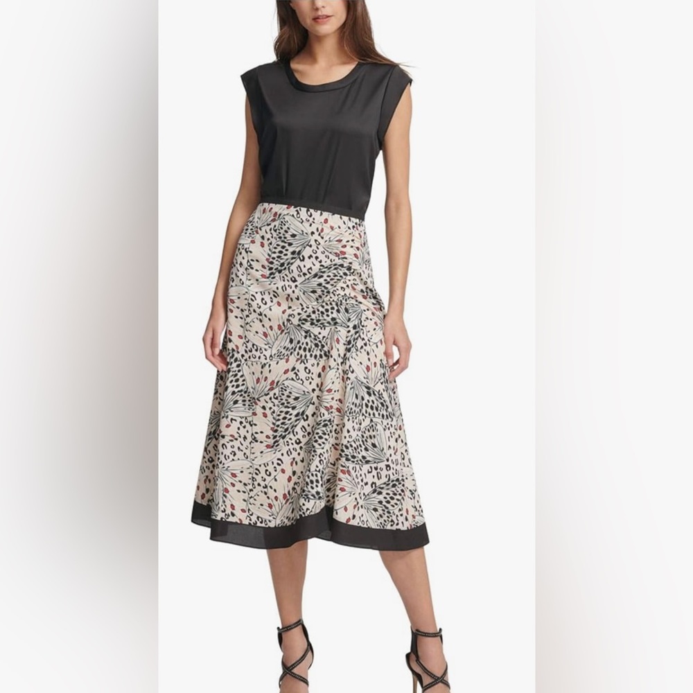 DKNY draped butterfly leopard print Women's Draped Printed A-line Skirt size 4